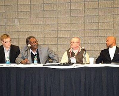 Poultry sustainability panel (left to right): Paul Helgeson, GNP Company; Langford Ruffin, Butterball; Jamie Burr, Tyson Foods; and Cameron Bruett, JBS USA/Pilgrim’s.