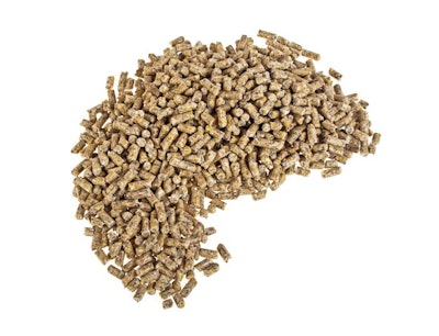 Wheatfeed pellets, pelleted compound feed on a white background